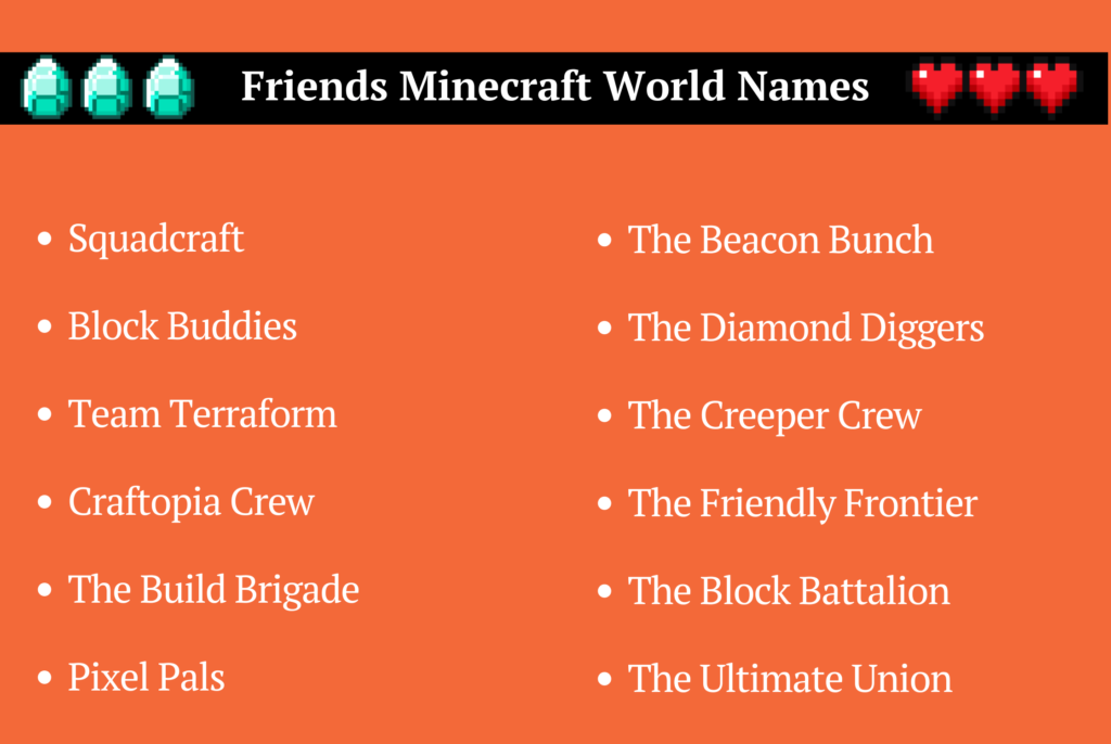 Friends Minecraft World Names