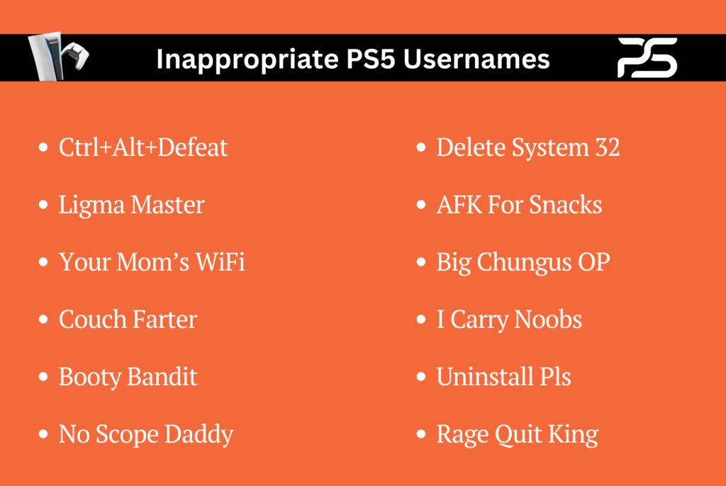 Inappropriate PS5 Usernames