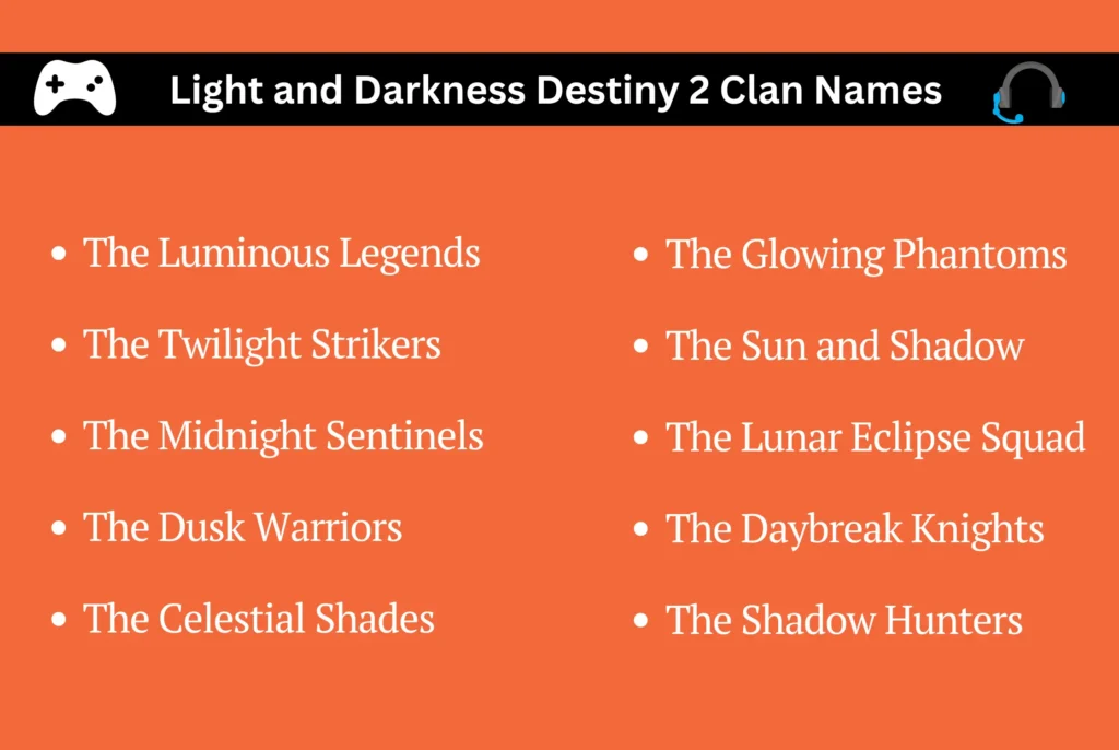 Light and Darkness Destiny 2 Clan Names