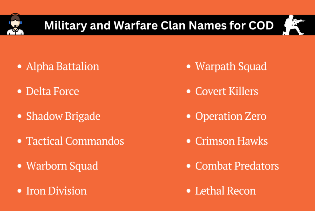 Military and Warfare Clan Names for COD