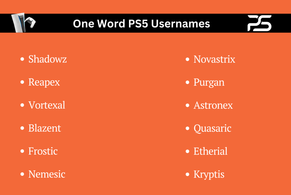 One Word PS5 Usernames