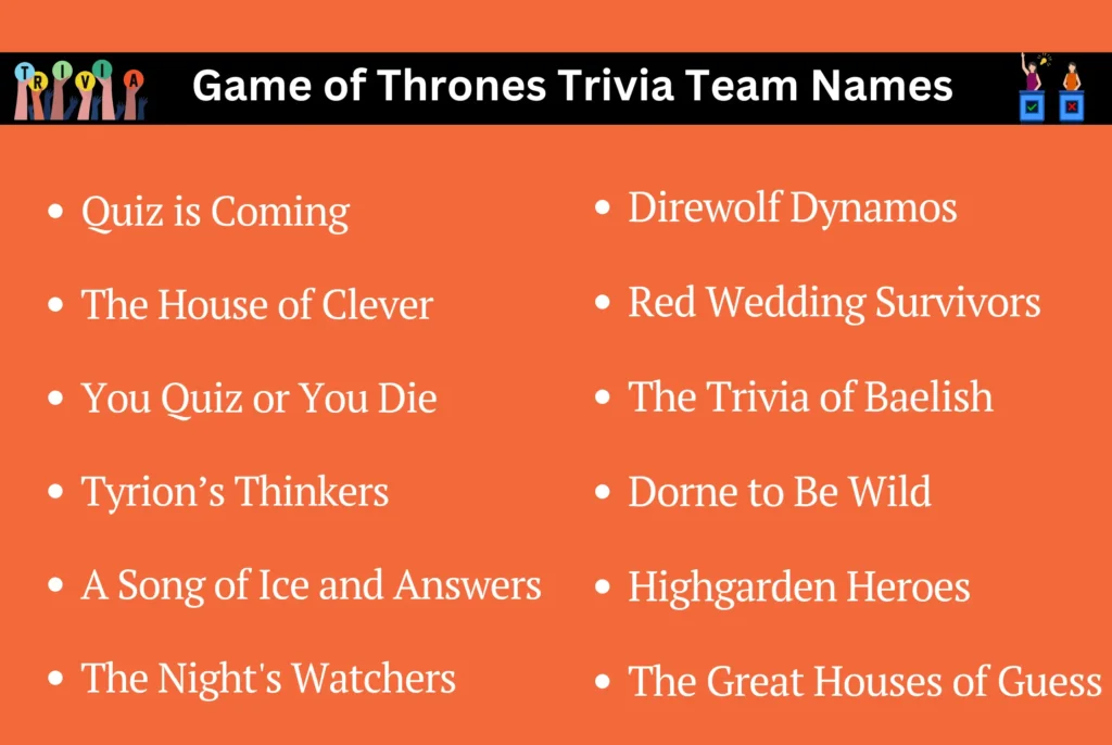 Game of Thrones Trivia Team Names