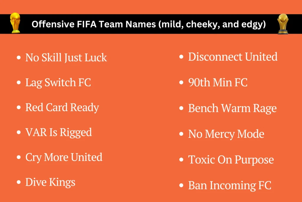 Offensive FIFA Team Names (mild, cheeky, and edgy)