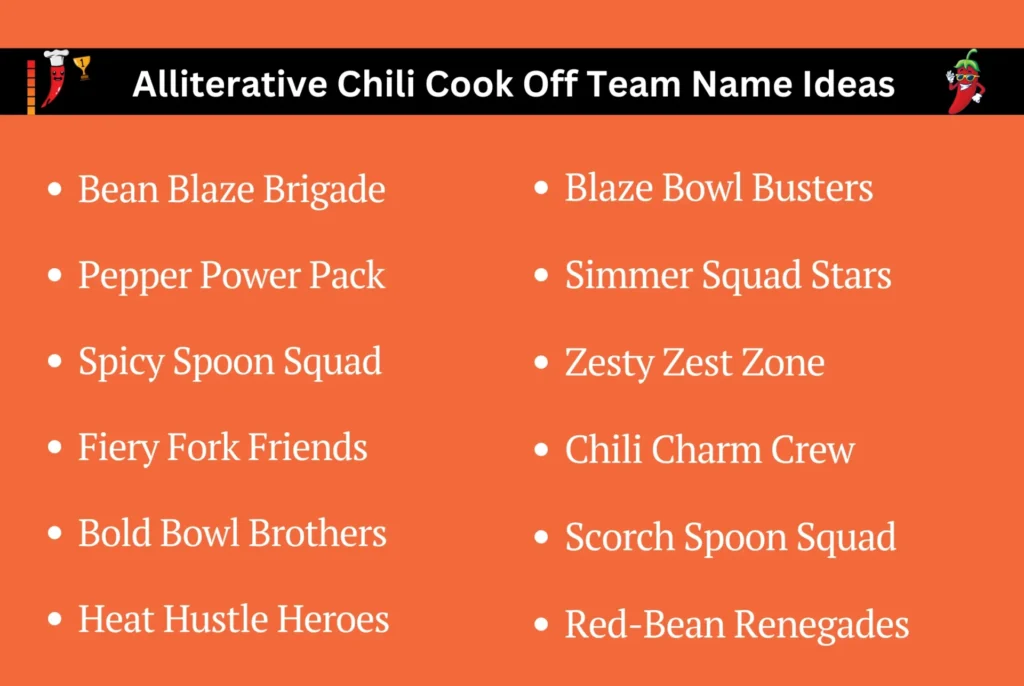 Alliterative Chili Cook Off Team Name Ideas