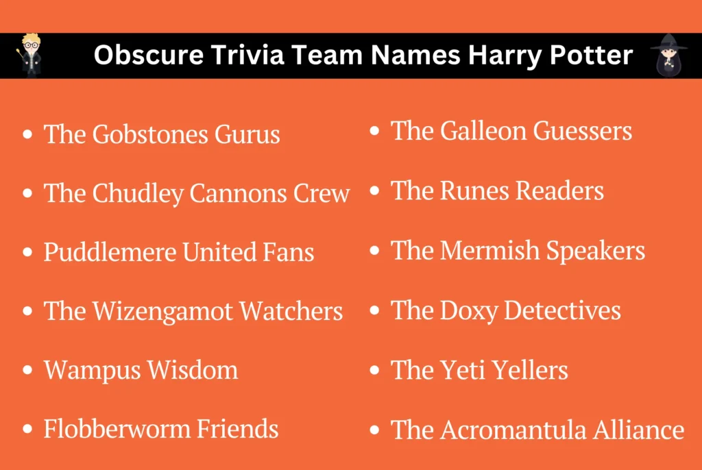 Obscure Trivia Team Names Harry Potter