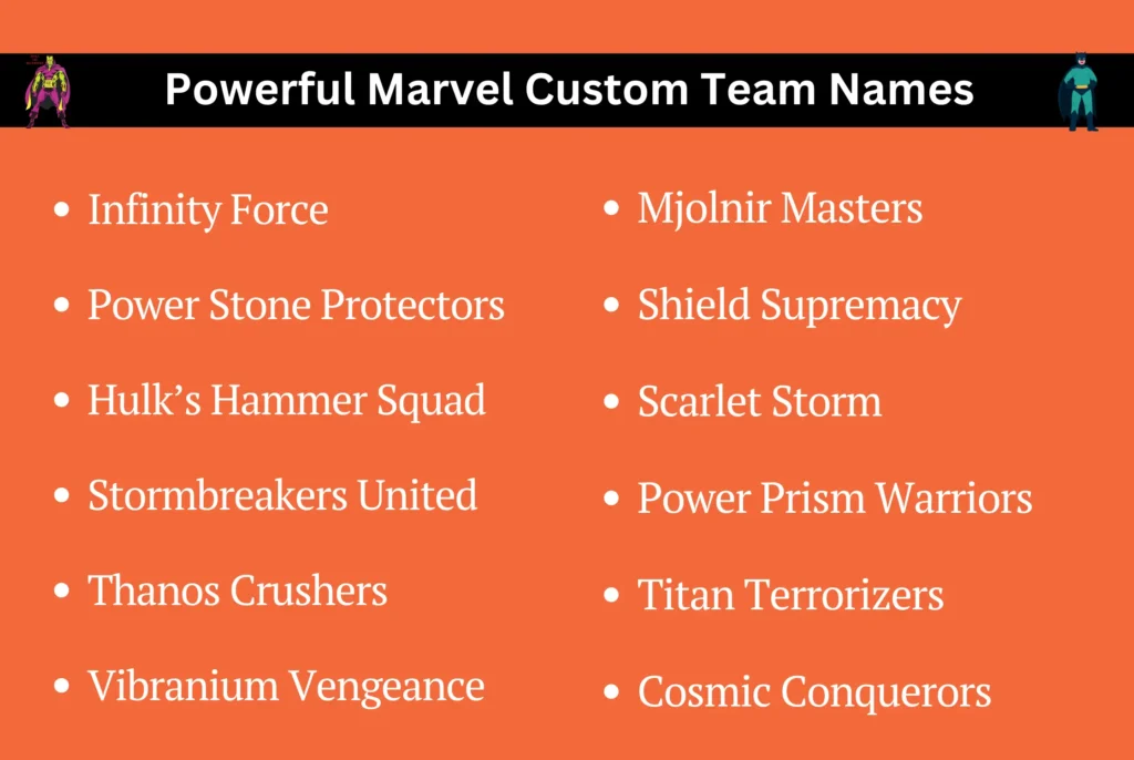 Powerful Marvel Custom Team Names