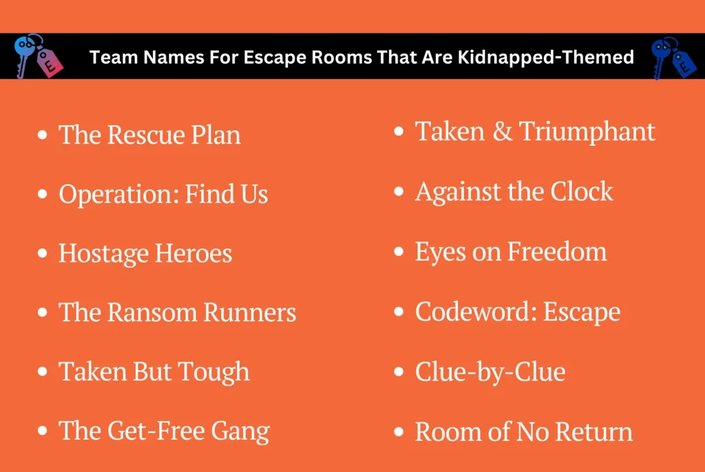 Team Names For Escape Rooms That Are Kidnapped-Themed